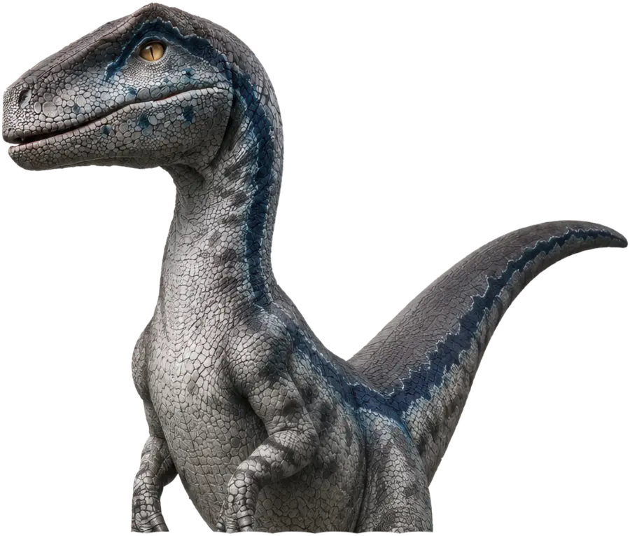 A curious blue and grey dinosaur